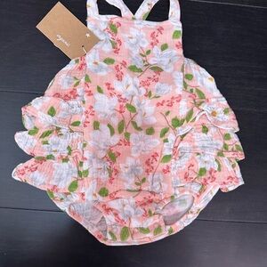 Angel Dear Organic Cotton Ruffle Sunsuit-Magnolias